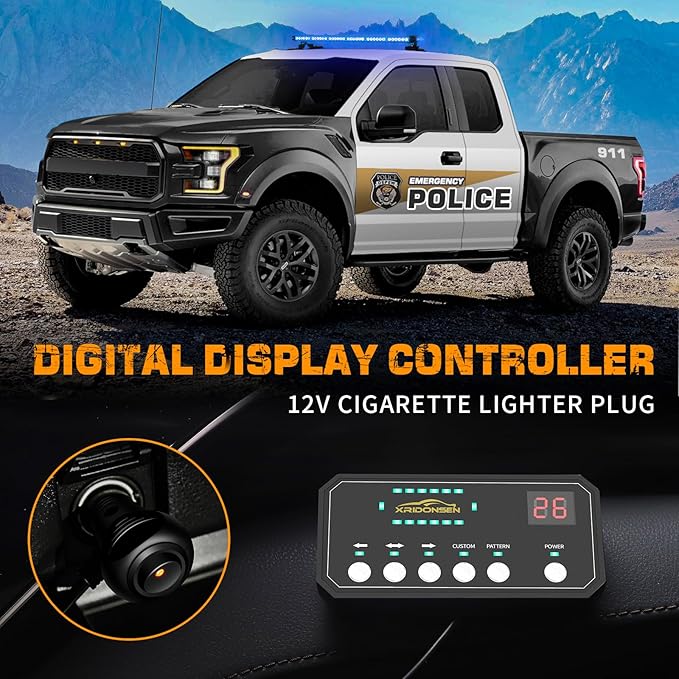 XRIDONSEN 28.4" 80 LED Roof Top Emergency Strobe Light Bar Blue Firefighter Police Lights Warning Flashing Safety Beacon Double Side First Responder Lights Magnetic Mount for Vehicles POV Fire Trucks