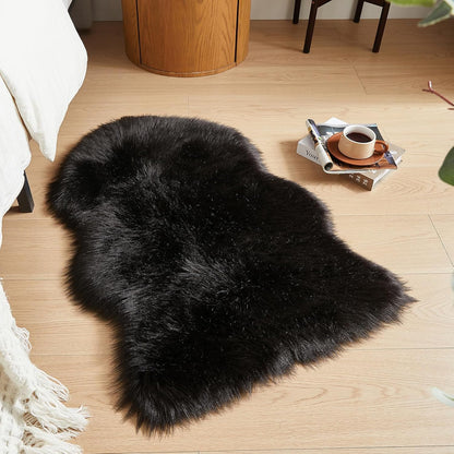 AMTOVO Faux Fur Rug, Black Small Area Rug, Fluffy Sheepskin Rug, Fuzzy Ultra Soft 2 x 3 ft Shag Rugs for Bedroom Sofa Throw Cushion Room Decor, Sheepskin