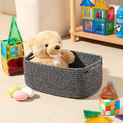 Small Storage Baskets for Organizing | Closet Organizer Bins | Shelf Toy Basket | Woven Rope Baskets | Cube Decorative Box | Shallow Basket | 13x8.5x5.1” | 3 Packs Dark Gray