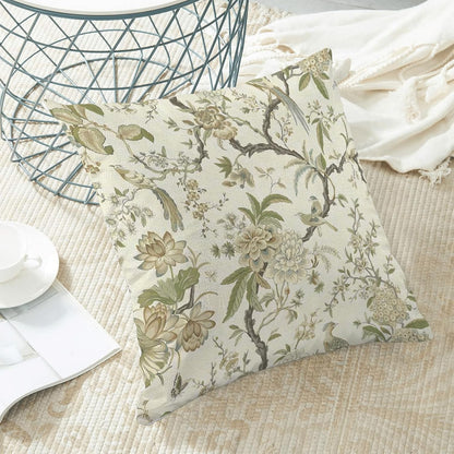 CXMEIFLY Spring Floral Birds Pillow Covers 20 x 20 Inch Set of 2 for Chinoiserie Flowers Decor Throw Pillows Sage Green Plant Outdoor Decorative Cushion Cases for Couch Bed Decorations