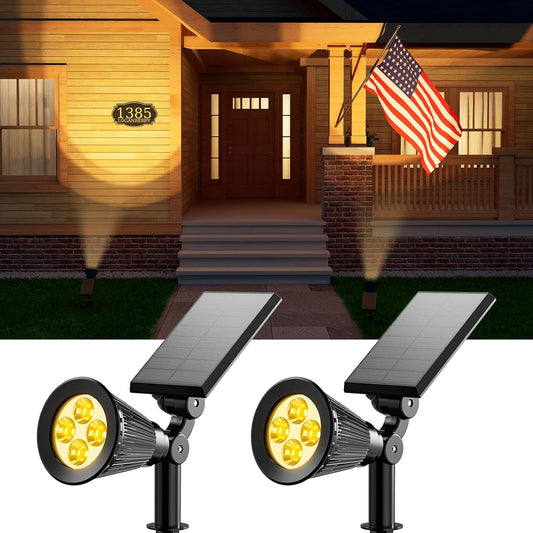 2 Pack Solar Spotlights Outdoor Waterproof for Flag, Tree, Statue, Wooden Sign, Plant Pot, Bright LED Outside Landscape Flood Lamp for Decoration Uplighting Yard, Garden, House, Walkway, Ground, Fence