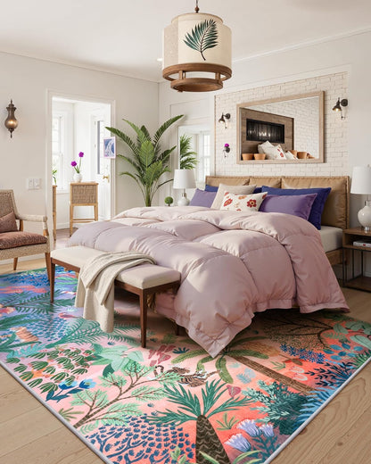 LIVEBOX Washable 6x9 Rug for Living Room, Soft Jungle Animal Print Rugs for Bedroom Aesthetic, Non Slip Purple Boho Rug Botanical Kids Rugs for Bedroom Girls,Stain Resistant Kid Rug for Playroom