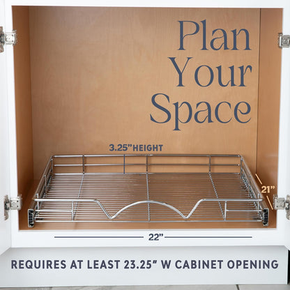 HOLDN’ STORAGE Pull Out Cabinet Organizer, Heavy Duty Caddy w/Lifetime Limited Warranty -22”W x 21”D - Requires At Least 23-1/4” Cabinet Opening, Steel Metal Cabinet Drawers Slide Out, Chrome