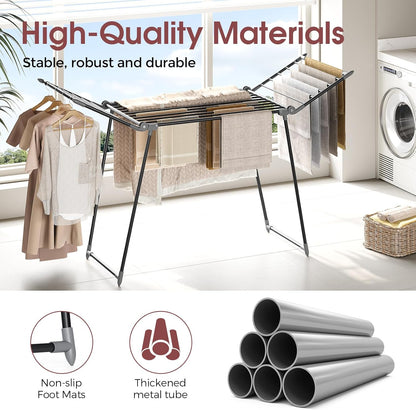 APEXCHASER Clothes Drying Rack Foldable, Large Drying Rack Clothing, Winged Laundry Rack Folding Indoor Outdoor, Metal Clothes Airer for Bedding Towel Sweater Heavy Duty, 68.9" X 23.6" X 41.3", Black