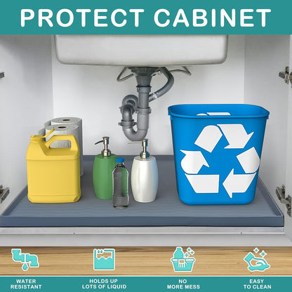 URMONA Waterproof Silicone Under Sink Mat 22'' x 19'' Shelf Liner for Kitchen and Bathroom, Cabinet and Counter Protector, Storage and Organizers, Litter Mat, Pet Cat Puppy Essentials(Light Grey)
