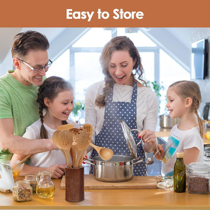 comfoyar Wooden Spoons for Cooking, 7 Pieces Kitchen Cooking Utenails Set with Spatula and Ladle, Heat Resistant Kitchen Cookware for Nonstick Pan-Beech