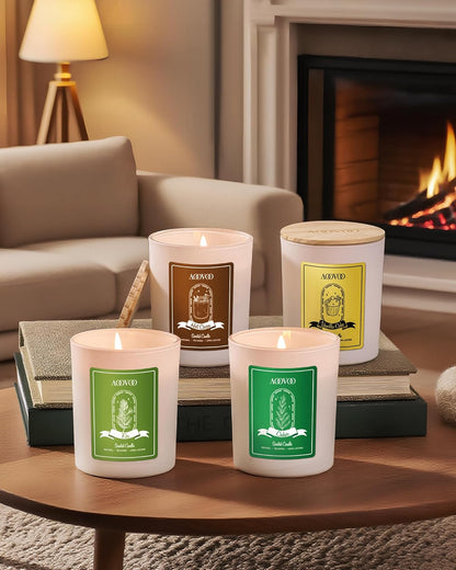 AOOVOO Winter Candles Set for Women - 4 Pack Candles for Home Scented, Aromatherapy Candle with Crystals, 28 oz 200 Hour Long Lasting Candle, Winter Fragrance of Cedar, Fir, Hot Cocoa, Vanilla Cake
