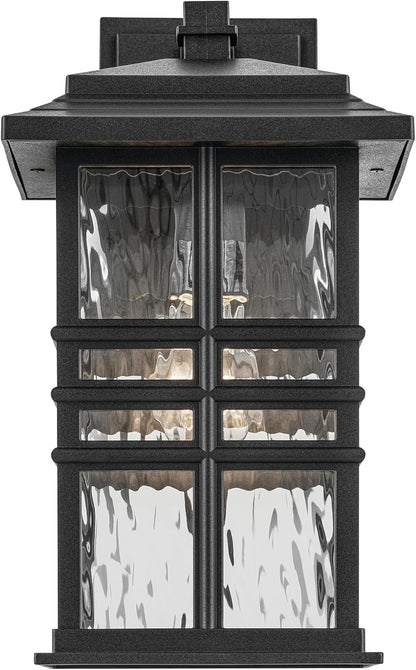 KICHLER Beacon Square 14.25" 1-Light Outdoor Wall Light with Clear Hammered Glass in Textured Black, for Exterior Doors, Garage, Porch, or Patio (14.25" x 8"), 49830BKT