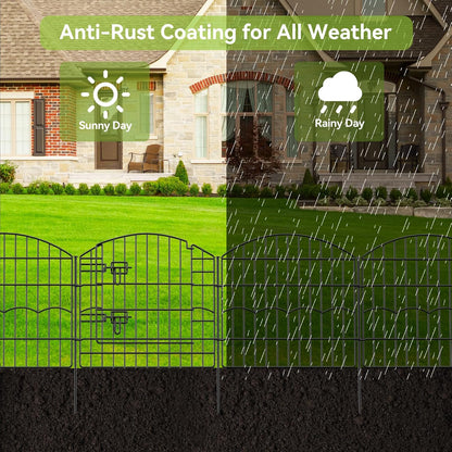 Decorative Garden Fence 6 Panels 12ft (L)×24in (H) No Dig Animal Barrier Fencing with 5 Panels + 1 Gate, Metal Garden Fences Rustproof Wire Border Temporary Dog Fence for Patio Outdoor Yard Lawn