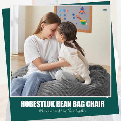 Hobestluk 3.5FT Bean Bag Chair Large Bean Bag with Filler Included Bean Bag Chairs for Adults Teardrop Bean Bag Chair with Removable Cover for Bedroom Living Room - (Large, Grey)