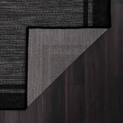 CAMILSON Indoor Outdoor Rug, 5x7 Bordered Dark Grey Black Modern Area Rugs for Indoor and Outdoor Patios, Kitchen and Hallway Mats, Washable Porch Deck Outside Carpet (Bordered Black, 5 x 7)