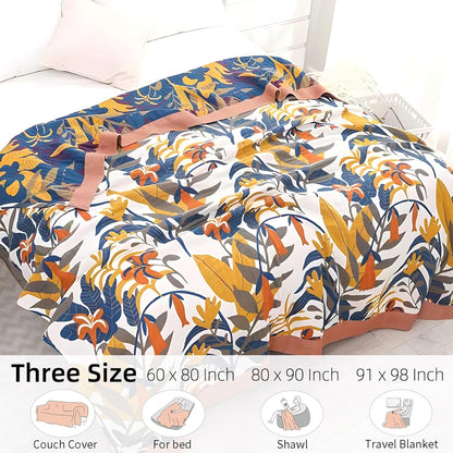Boho Throw Blanket for Bed - 100% Pure Cotton Ultra Soft Rustic Quilt - Farmhouse Decor Bed Blankets, All Season Rustic Throw for Sofa Couch Chair(91''x 98'', Floral Sea)