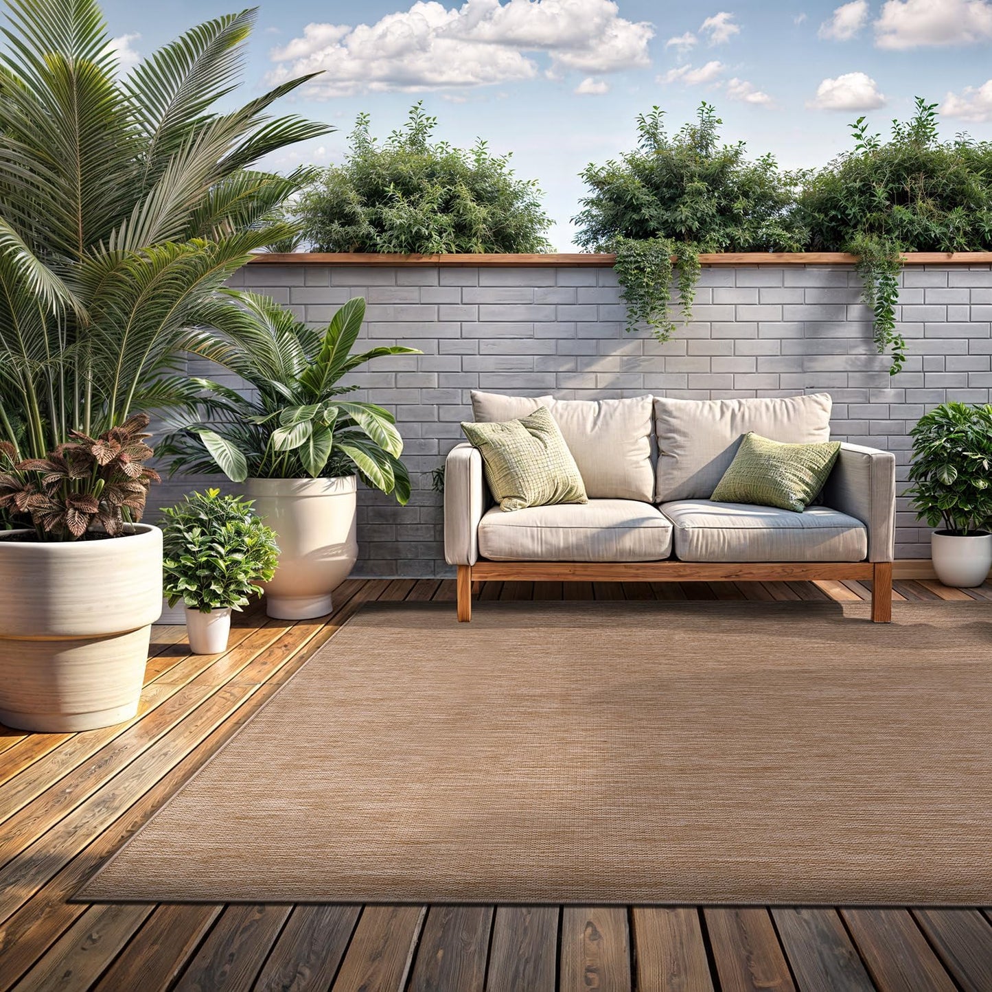 Washable Indoor Outdoor Rug 6x9 Weather Resistant Area Rugs Modern Solid Jute Rug for Porch Deck Balcony Backyard Patio Outside Carpet (6 X 9 Jute Beige)