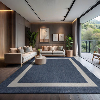 CAMILSON Outdoor Rug 9x12, Large Modern Outside Rugs for Patios Porches Waterproof Durable Washable Non-Shedding, Easy-to-Clean Indoor Outdoor Area Carpet (9 x 12, Bordered - Blue/White)