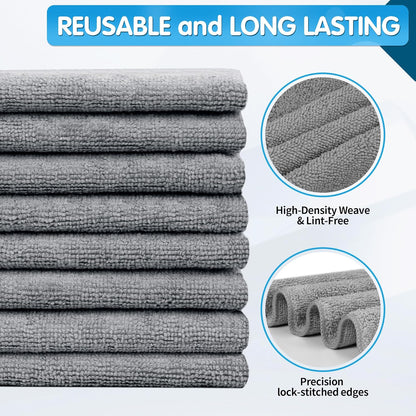 FIXSMITH Grey Microfiber Cleaning Cloth -Pack of 8, Highly Absorbent Cleaning Rags, 16"X12" All Purpose Cleaning Towels for Housekeeping, Kitchen, Car, Lint Free and Reusable Microfiber Towels