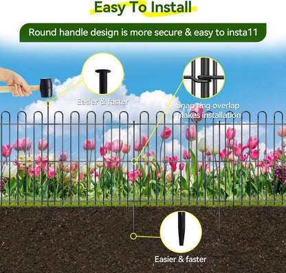 25 Panels Decorative Garden Fence, 50ft X 32in Rustproof Metal Animal Barrier Fence, No Dig Fence Garden Fence, Arched Flower Bed Edging Ornamental Wire Border Fencing for Outdoor Yard, Patio Decor