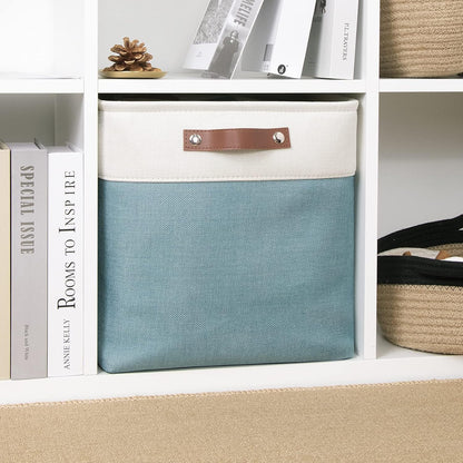 DULLEMELO Cube Basket for Storage, Collapsible Fabric Cube for Organizing, Storage Cube for Closet, Laundry, Nursery, Shelves, Decorative Basket for Gifts Empty (White&Teal)