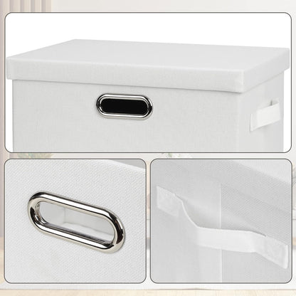 Medium 15" 21 Quart Collapsible Stackable Storage Bins with Lids, 1 Pack White Foldable Fabric Closet Storage Boxes with Lids, 4 Handles Heavy-duty Linen Cube Baskets for Bedroom