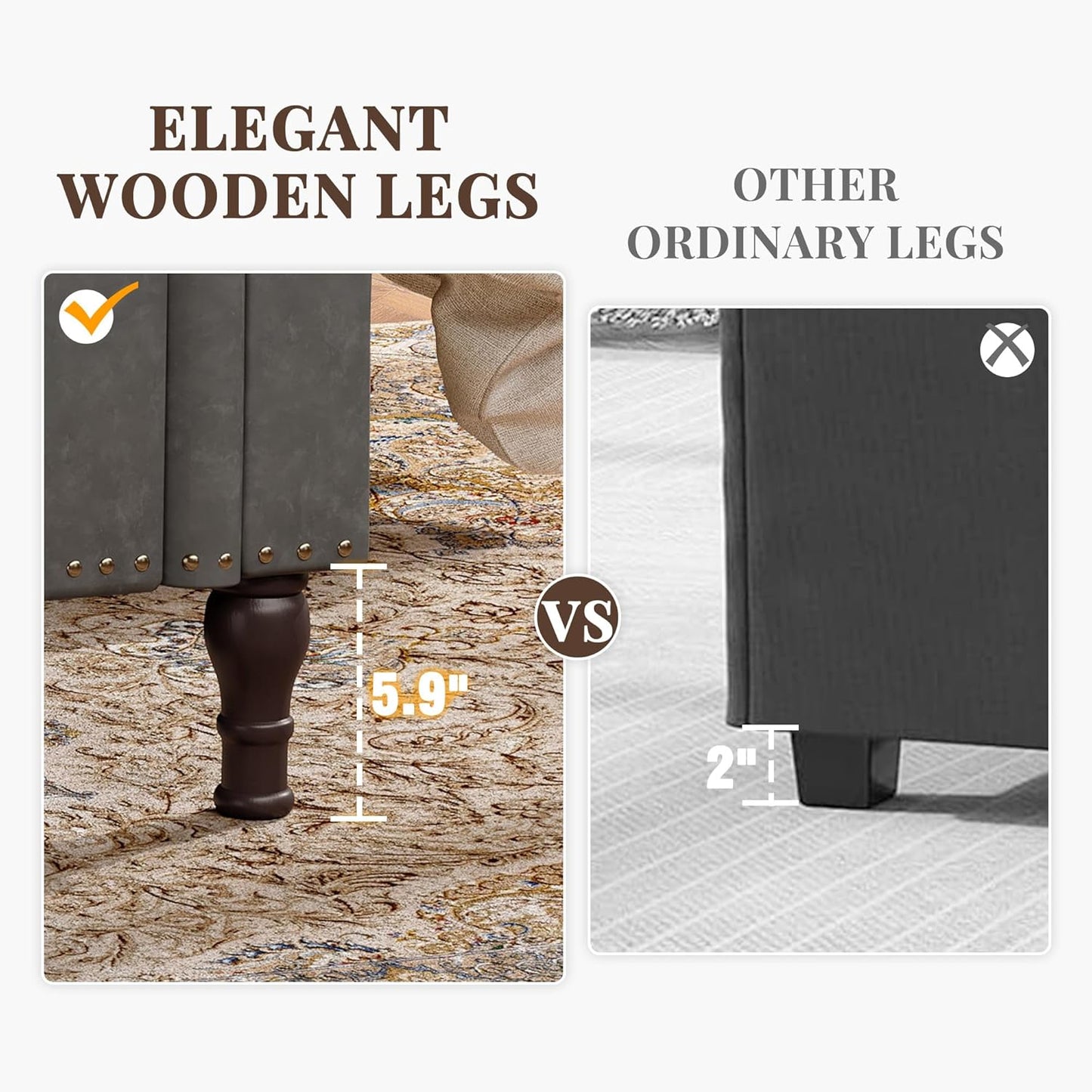 YOUDENOVAn 60”Bench with Storage, Upholstered Tufted Button Window Bench with Plenty Hidden Storage Space,Faux Leather Ottoman Bench for Bedroom, Living Room, Entryway，Grey