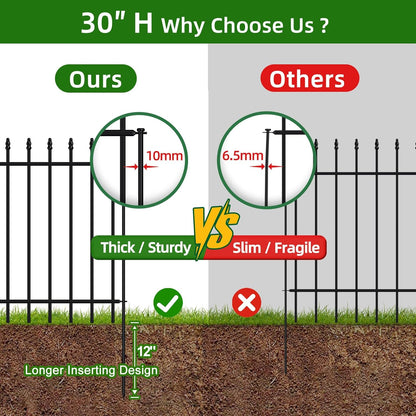 Metal Garden Fence 30 in H x 10 ft L,Border Fence Panels Animal Barrier for Dogs, No Dig Garden Fencing for Yard Patio Flower Bed Lawn Outdoor,5 Panels + 6 Stakes Black