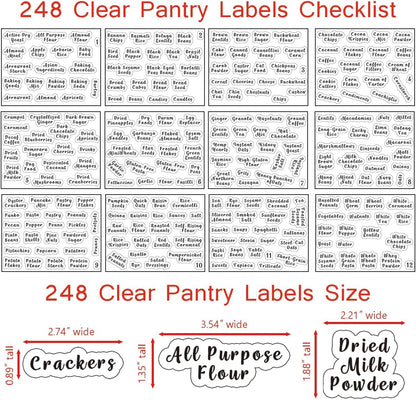 6 Pcs Square Glass Pantry Storage Containers with Bamboo Airtight Lid and 248 Clear Pantry Labels Preprinted - 24oz Thicken Glass Food Storage Jars for Coffee, Cookie, Tea, Sugar, Spice