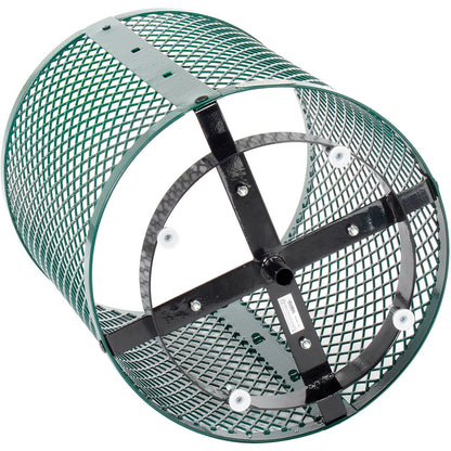 Global Industrial Outdoor Diamond Steel Trash Can with Rain Bonnet Lid, Raised Base and Plastic Liner, 36 Gallon Capacity, Green, Thermoplastic Coating, 23-1/2" Diameter, 43-1/2"H