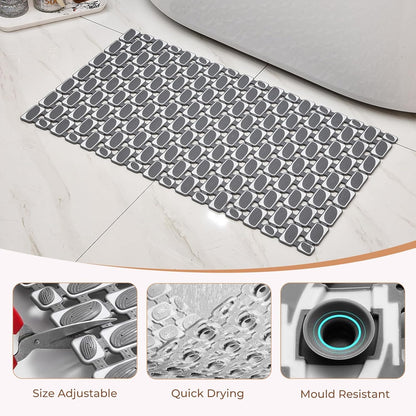 Bathtub Mats Non Slip for Bathroom with Suction Cups and Drain Holes 27.6 * 15.7 Inch Shower Mat for Inside Shower, Quick Dry Bath Mat for Baby Kids Seniors, Easy to Cut Easy Dry