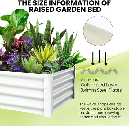 Galvanized Raised Garden Bed Outdoor, 2 Pcs 6x3x1FT Outdoor Large Planter Raised Beds Open Base with Safety Edge and Glove for Vegetables Flowers Ground Planter, White