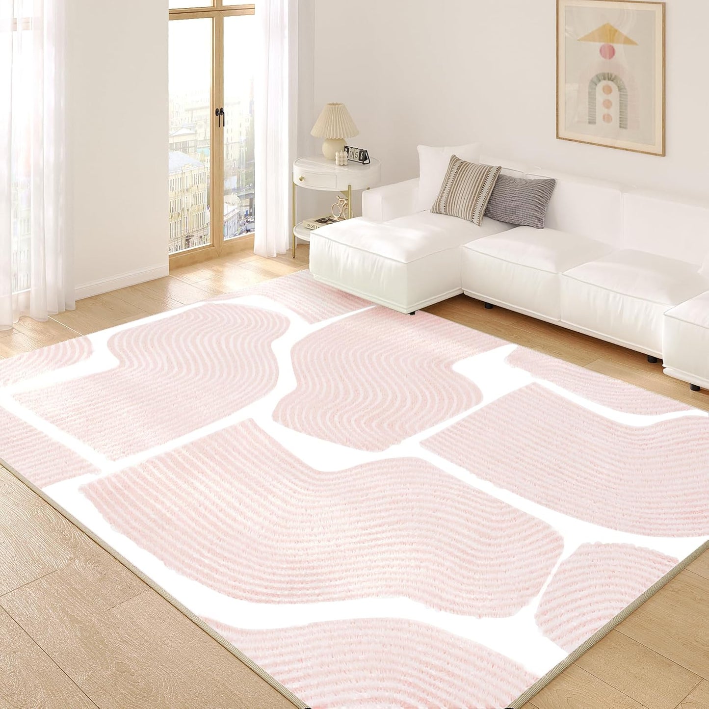 Ultra Soft Area Rug 8x10, Non Slip, Stain Resistant Living Room Rug, Washable Area Rugs for Living Room, Rugs for Bedroom, Modern Abstract Style (Pink, 8x10)
