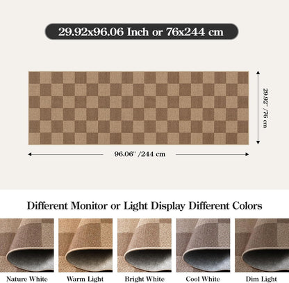 Lahome Checkered Easy Jute Kitchen Runner, 2x8 Washable Indoor Outdoor Runner Rug, Checkerboard Non Slip Non Shedding Neutral Carpet for Hallway Entryway Foyer