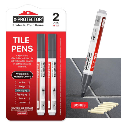 X-Protector Water Based Grout Marker - 2 PCS with 8 Tips, Dark Gray