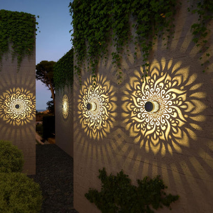 4 Pack Solar Fence Lights Metal Solar Powered Outdoor Wall Deck Step Lights Mandala Theme Waterproof Fence Light for Garden Post Patio Backyard Decor (4 Pack)