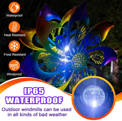60 Inch Solar Wind Spinner Outdoor - Double-Sided Rotating Colorful Kinetic Wind Spinners for Garden, Yard Decorations Outdoor,Metal Wind Sculptures & Spinners, Wind Art