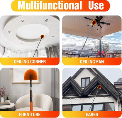 30FT (36FT Reach) Cobweb Duster with Extension Pole, Spider Web Brush for Cleaning Extendable, Professional Ceiling and Corner Dusters for Outdoor Indoor Use