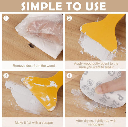 SEISSO Wood Filler & Putty - Waterproof Outdoor Wood Repair Putty, Paintable & Stainable, White Furniture Repair Kit for Wooden Cabinets, Doors, Floors, Tables