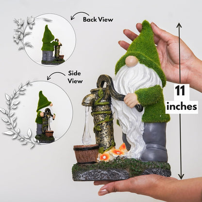 Water Pump Gnome Decorations for Yard/Lawn Outdoors Decor – Weatherproof Garden Statue – Fun Spring Summer Charming Gnomes Gifts for Women (Forest Green) and Home.