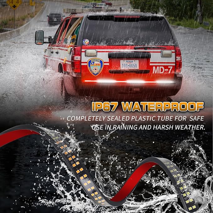 XRIDONSEN 48 inch Truck Tailgate Emergency Lights Strip 288 LED Tail/Rear Window Strobe Light Red White Flashing Warning Hazard Safety Fire Fighter Lights for Vehicles Trucks Pickup POV