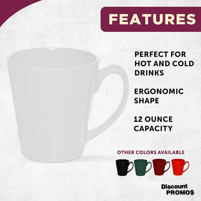 DISCOUNT PROMOS Glossy Ceramic Latte Coffee Mug 12 oz. Set of 10, Bulk Pack - Perfect for Tea, Espresso, Cappuccino, Hot Cocoa - White