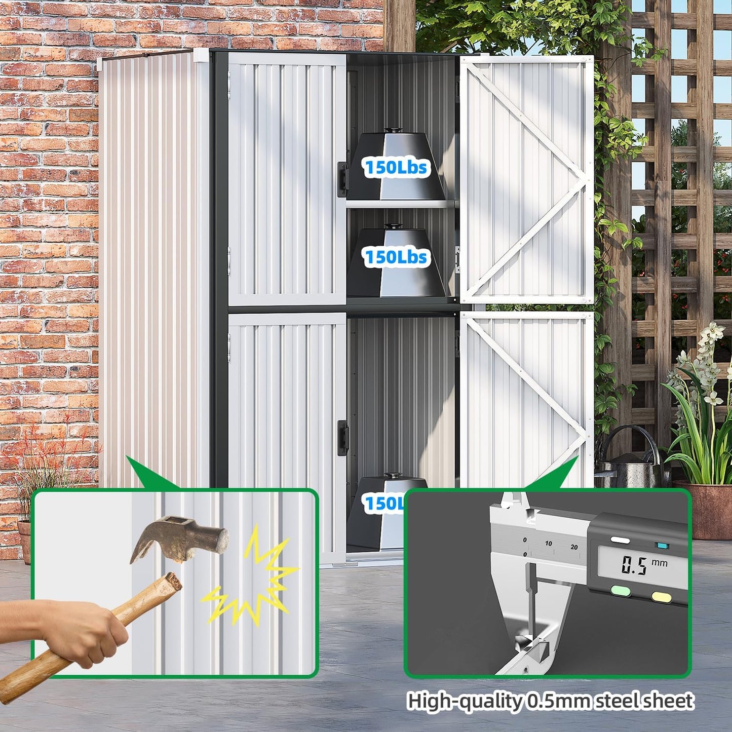 AECOJOY Outdoor Storage Cabinet, Outdoor Cabinets Waterproof with Shelves, Large Lockable Storage Cabinet Metal Vertical Storage Shed Tall Weatherproof Garden Sheds & Outdoor Storage White