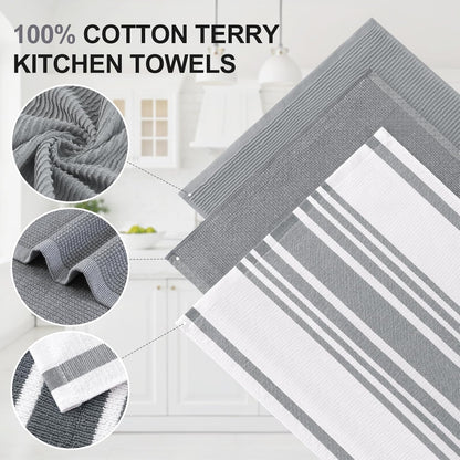 Homaxy Premium Kitchen Towels(18”x 28”, 9 Pack), Large Cotton 380 GSM Kitchen Hand Towels, Soft and Absorbent Terry Dish Towels, Multipurpose Tea Towel Set with Hanging Loop, Grey
