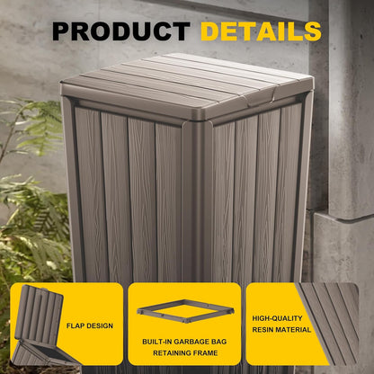 EasyUp Outdoor Trash Can with Lid, Waterproof and Sunscreen Resin Garbage Cans, Outside Trash Bin for Patio, Kitchen, Deck or Backyard(Grey)