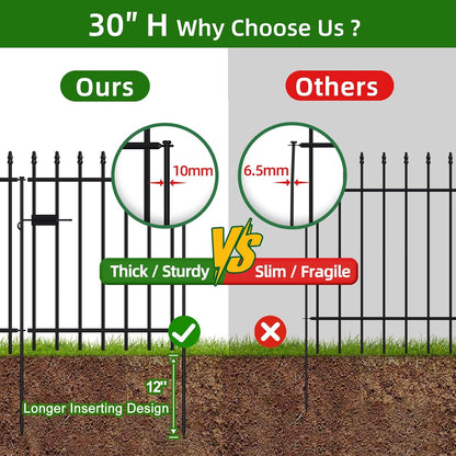 Metal Garden Fence with Gate 30 in H x 10 ft L, 1 Gate + 4 Panels Border Fence Panels Animal Barrier for Dogs, No Dig Garden Fencing for Yard Patio Flower Bed Lawn Outdoor, Black