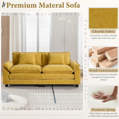 URRED Modular Sectional Sofa Comfy Cloud Couch, Modern Chenille Loveseat Sofa Sleeper Deep Seat Couches with Pillows for Living Room (Yellow, 82.6'')