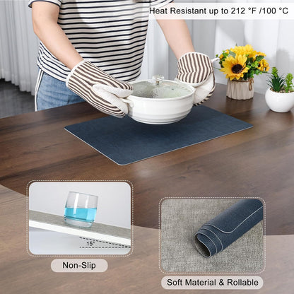 Myir JUN Placemats Dual Sided, Faux Leather Place Mats Indoor Set of 8 for Dining Table Non-Slip Washable Placemat Heat Resistant Outdoor Table Mats (Set of 8, Gray Blue)