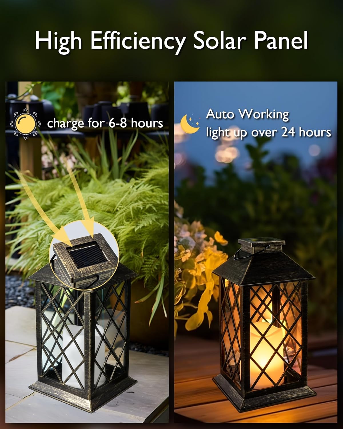 Homemory Solar Lanterns Outdoor Waterproof Hanging with Flickering Flameless Candles, 2 Pack Garden Outdoor Lantern Decorative for Patio Front Porch Backyard Balcony Cabin Outside (Bronze)