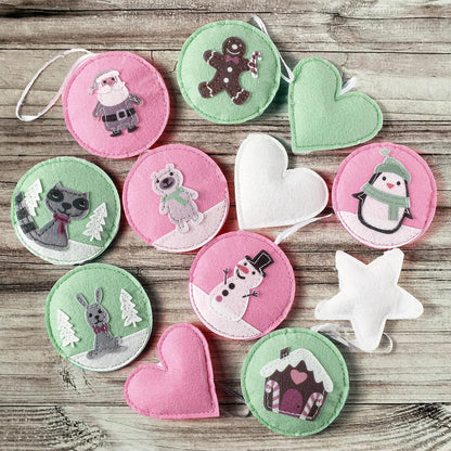 12 Pcs Christmas Felt Ornaments for Tree Santa Claus Snowman Gingerbread 3D Pink Pastel Mint Turquoise Decoration Hanging Felt Craft for Christmas Party Favors Gifts