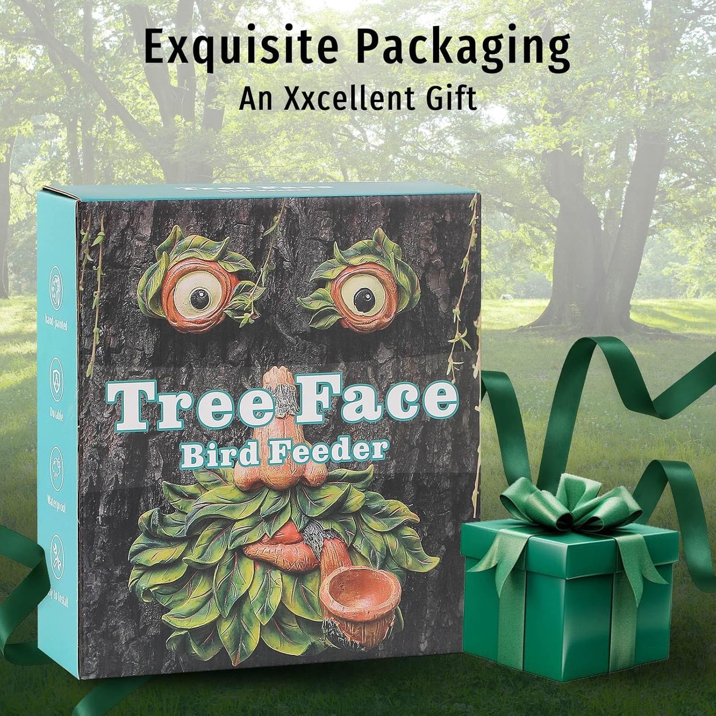 Tree Face Decor Outdoor,Whimsical Outdoor Art with Bird Feeder,Tree Hugger Bark Ghost Face Decoration Funny Yard Art,Garden Creative Decoration (12 INCH)