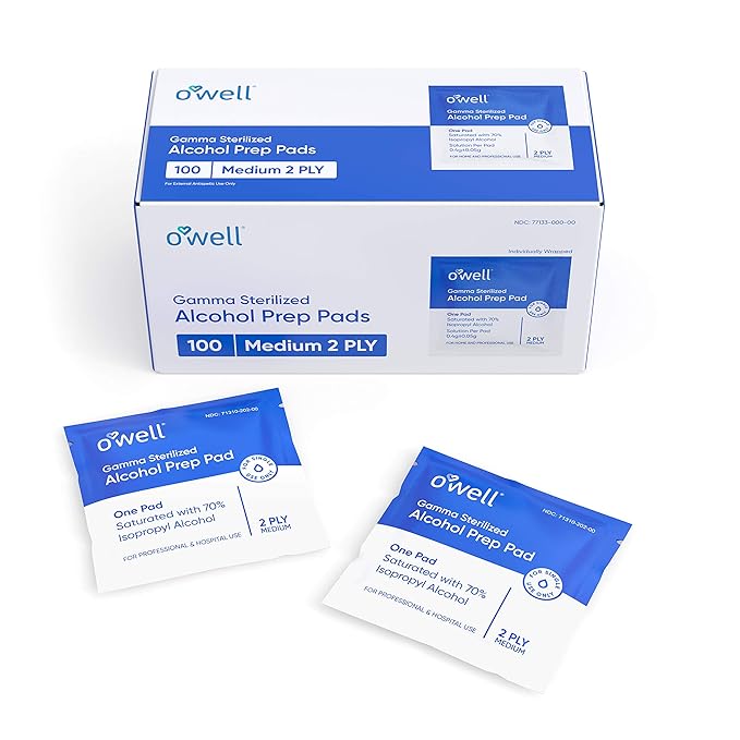 OWELL Prep Pads - 5,000 Individually Wrapped Sterile Alcohol Wipes, Medium 2-Ply Antiseptic Wipes for Disinfecting Skin, First Aid Kit Alcohol Swabs (50 boxes of 100ct)