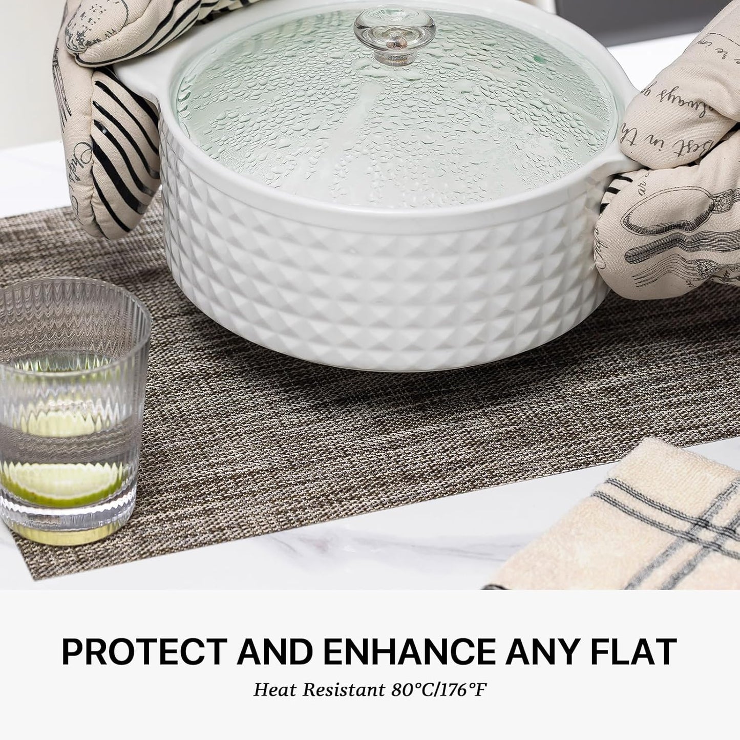 LEXMORE PlaceMats Set of 12 Vinyl/Plastic Woven Place Mats for Kitchen Table Indoor/Outdoor Washable PlaceMat Wipeable Dining Table Mats(Cappuccino)