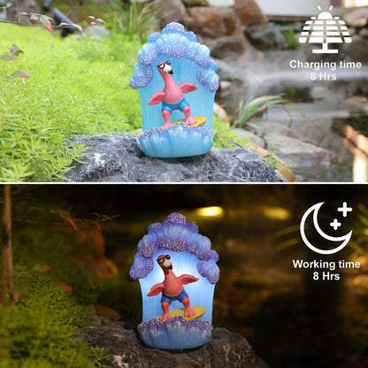 Pink Flamingos for Yard-Garden Statues Solar Decor - Surfing Hawaii Beach Yard Art Light up Sea Wave Outdoor Decor for Patio Lawn Yard
